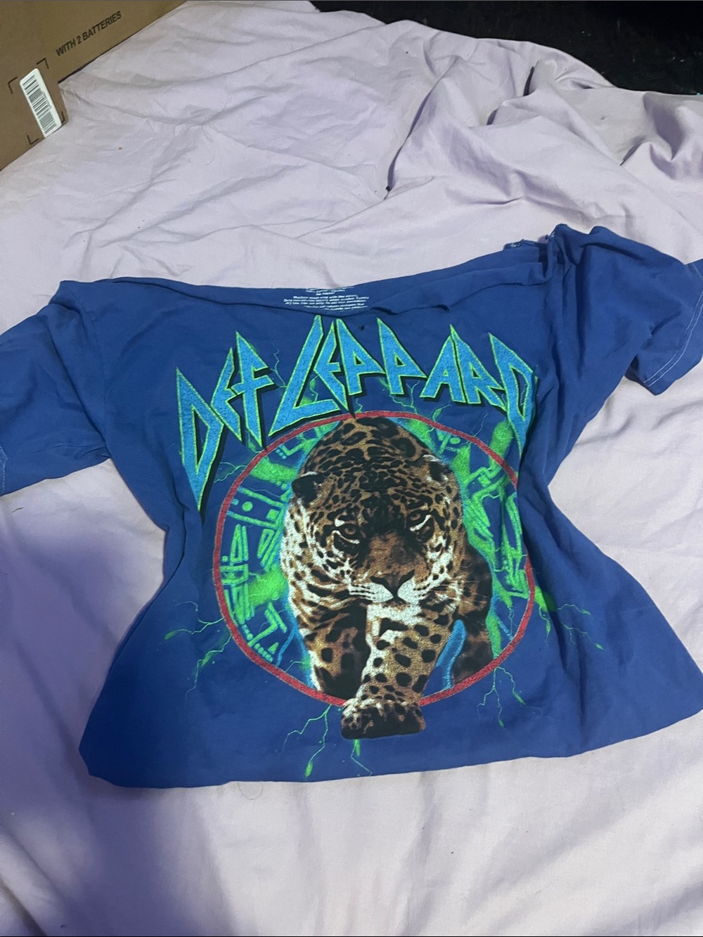 Def Leppard Women's Short Sleeve Graphic Tee - Blue with Leopard Motif